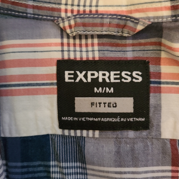 Express Fitted Men's Medium Light Plaid Shirt - Picture 5 of 5